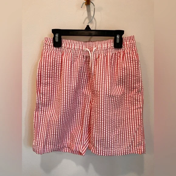 Crewcuts J Crew Boys Size 14 Striped Pink White Lined Swim Suit Trunks CG913 NEW - Picture 1 of 7